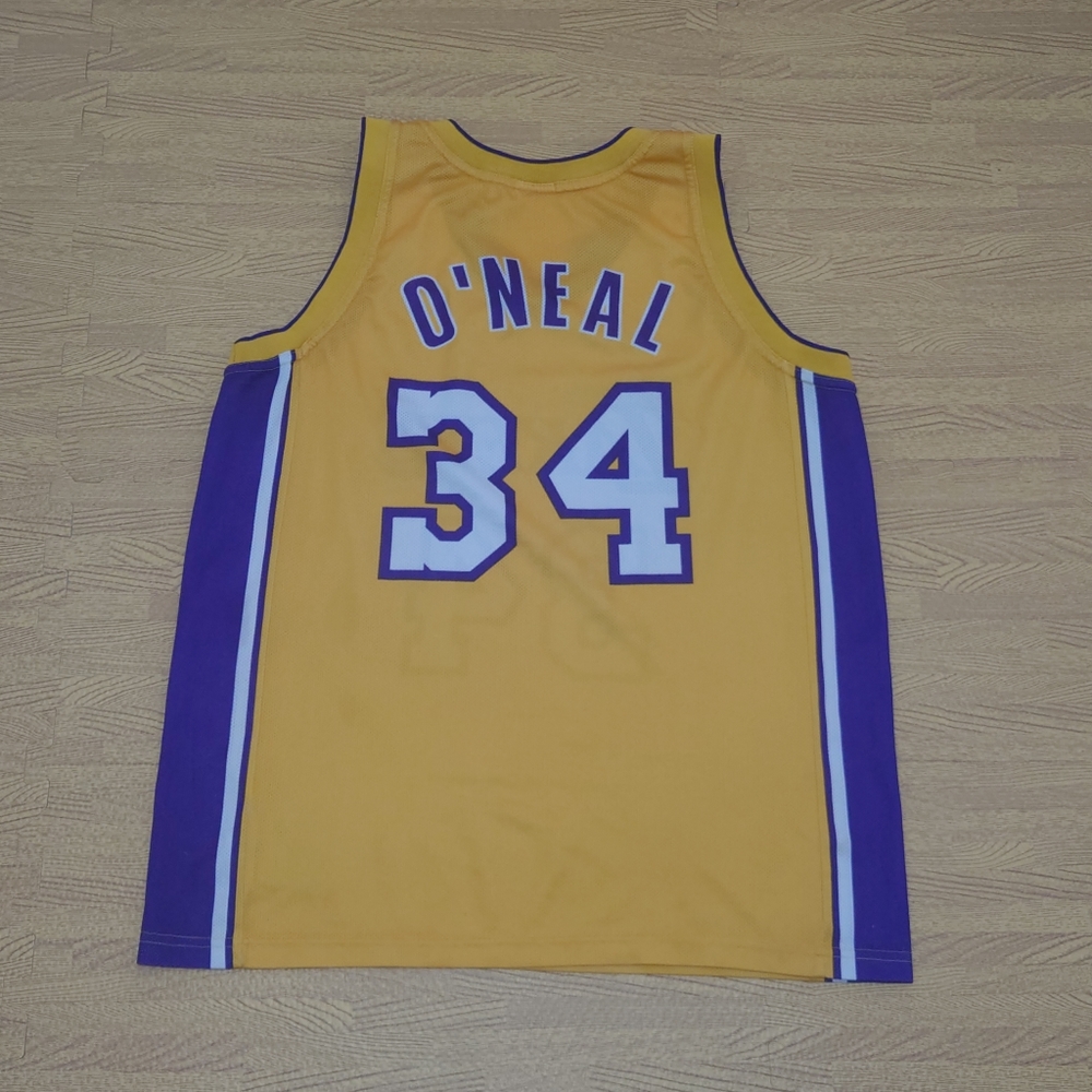 Vintage Shaquille O'Neil LA Lakers Champion Jersey Yellow Purple #34 Large - Picture 7 of 12